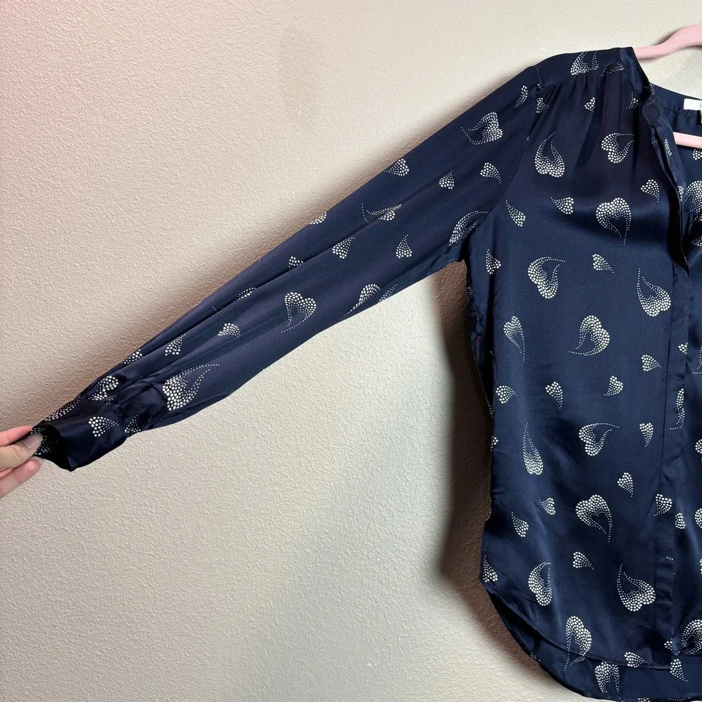 Joie Heart Mintee‎ Silk Button-Front Blouse in Navy Blue Size Women's Small Top